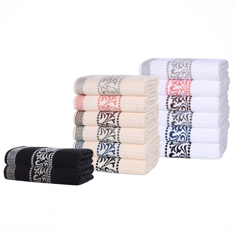 Superior Athens 8-Piece Cotton Greek Scroll Towel Set - Grey, Quick Dry
