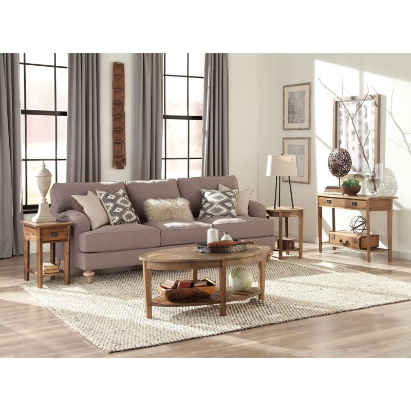 Oval Coffee Table with Storage Shelf - 48" Natural Wood