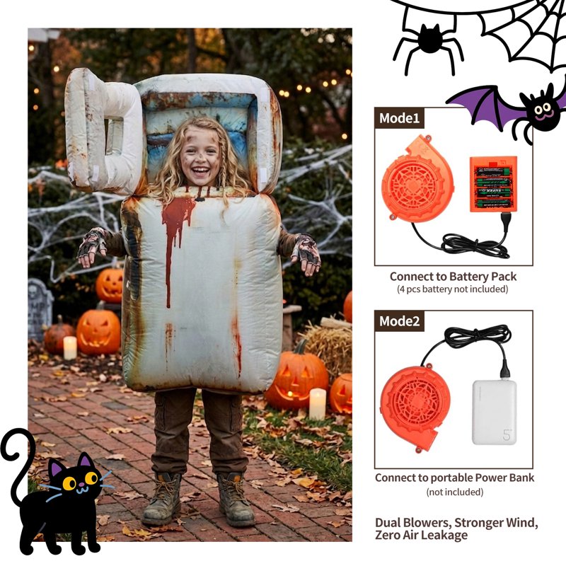Inflatable Refrigerator Man Costume for Kids - Blow-Up Costume with LED Lights - Wonderstone