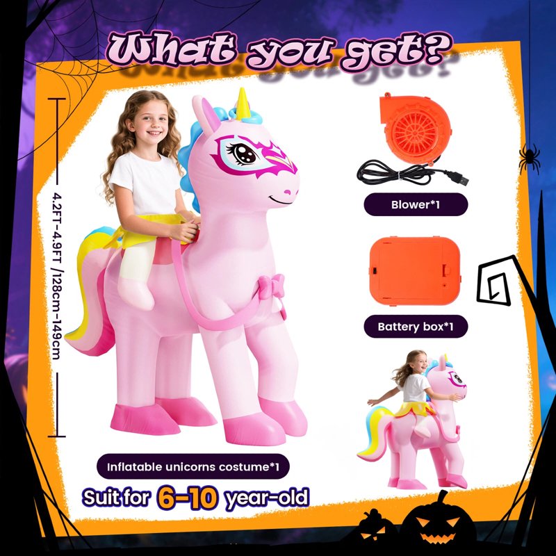 Kids Inflatable Unicorn Costume with LED Lights - Wonderstone, Size 6-10
