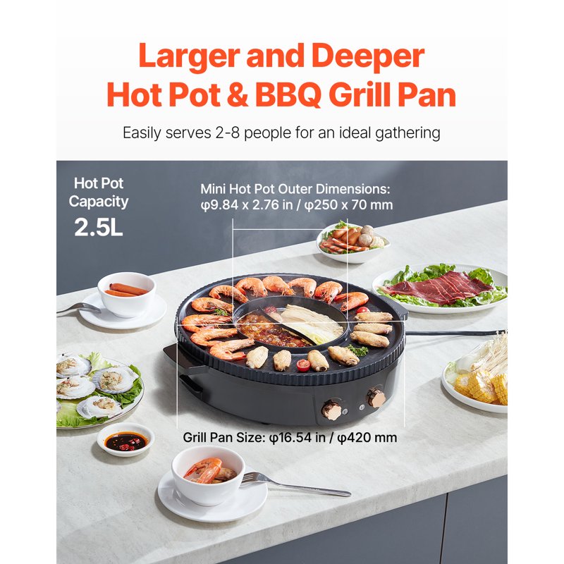 2-in-1 Electric Grill and Hot Pot - 1800W Smokeless Design