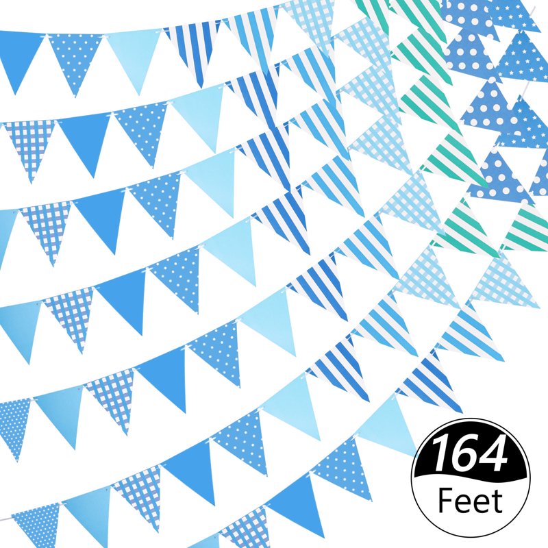 Blue Polka Dot & Stripe Pennant Banner String - 164ft 120Pcs Party Decorations - Variation of Blue-10