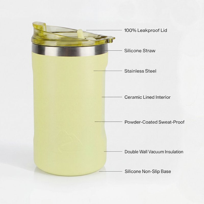 16oz Stainless Steel Can Tumbler with Ceramic Lining & 2-in-1 Lid - Yellow