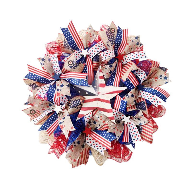Patriotic Wreath Decorations - 250th Year Independence Day Red White Blue Flower Wreath D Variation D