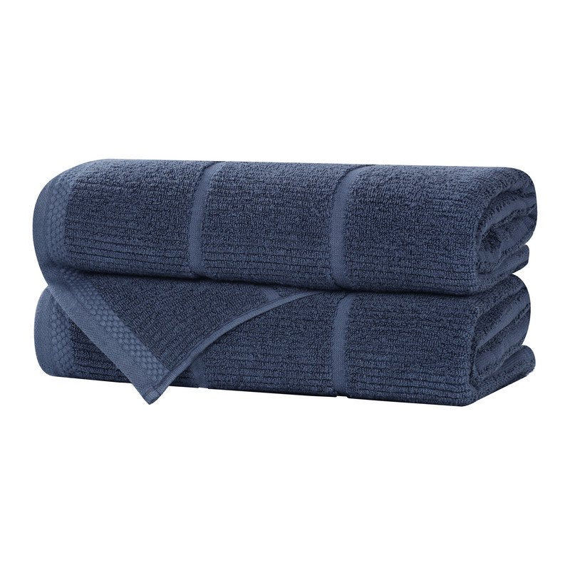 Navy Blue 2 Pack Bath Towels - Medium Weight Ribbed Cotton Towels - Superior Milo