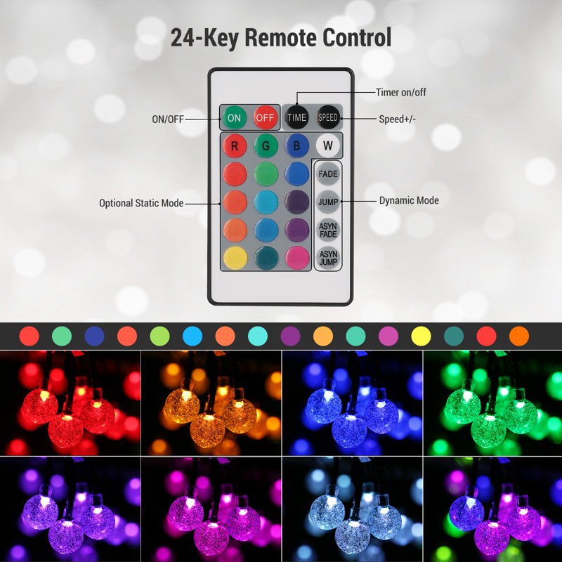 Toodour RGB Solar Outdoor String Lights, 35.6ft 60 LED Globe with Remote Waterproof