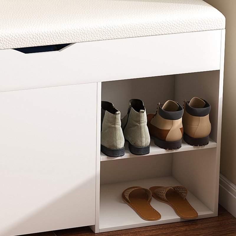 Shoe Storage Bench with Adjustable 3-Tier Shoe Rack - White