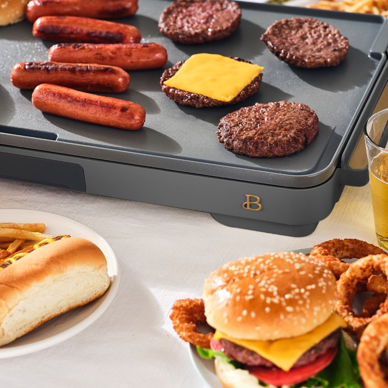 Extra Large Electric Griddle 12" x 22" - Non-Stick, Oyster Gray