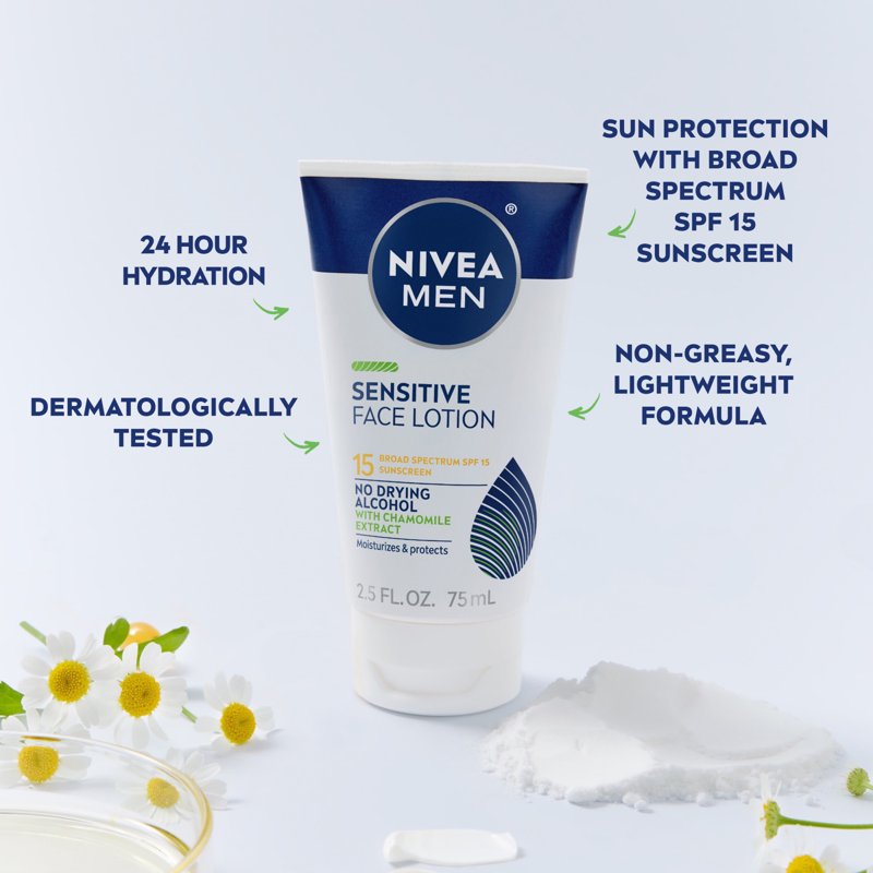 Sensitive Face Lotion with SPF 15 - Hydrating Moisturizer for Men