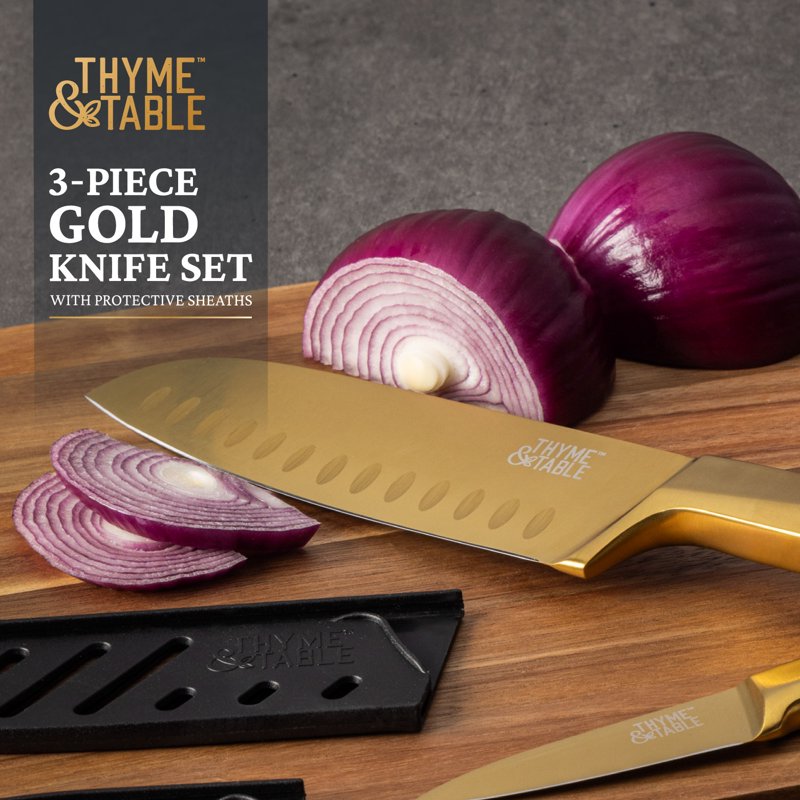 Gold Knife Set - 3-Piece Stainless Steel Kitchen Knives