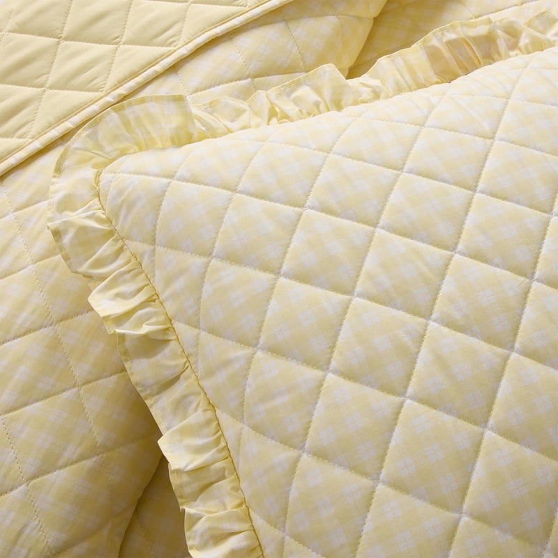 My Texas House Gingham Ruffle Quilt Set - King Yellow
