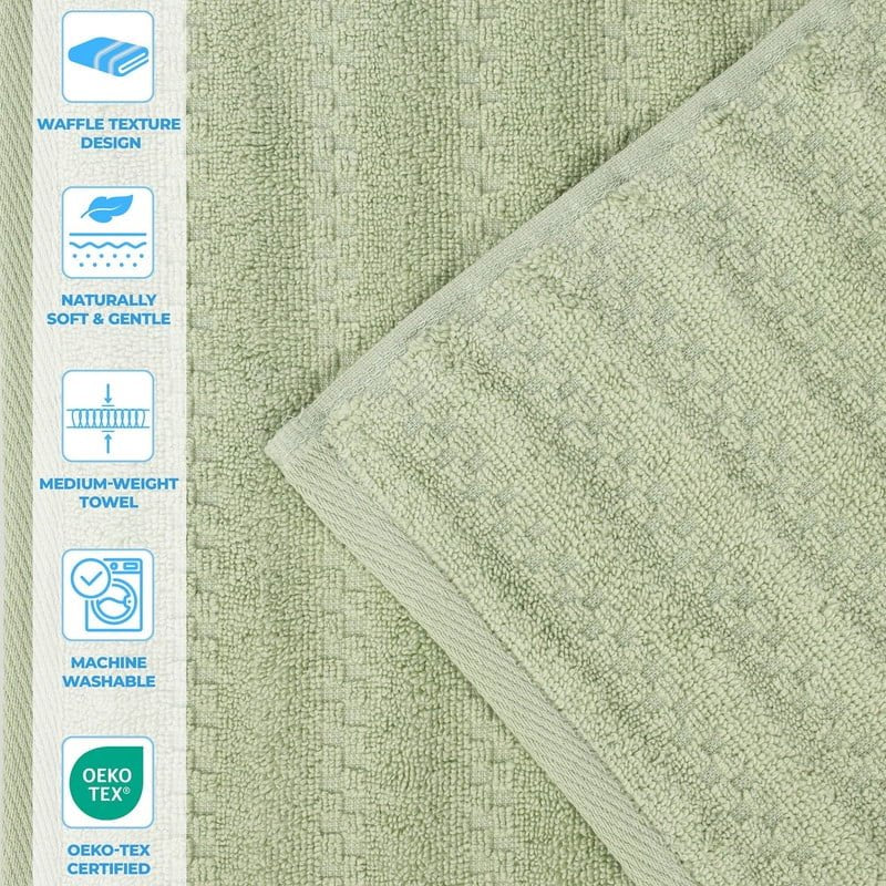 Green Cotton Waffle Textured 2-Piece Bath Sheet Set - Zero Twist Absorbent Towels