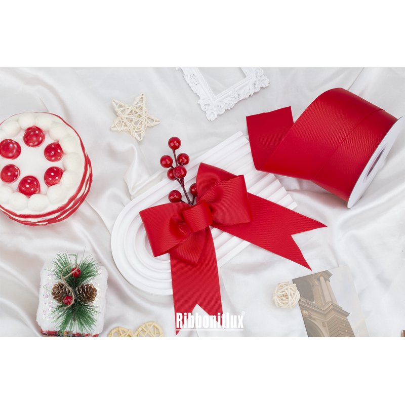 Ribbonitlux Grosgrain Ribbon 3 Inch x 25 Yards - Solid Red Craft Ribbon