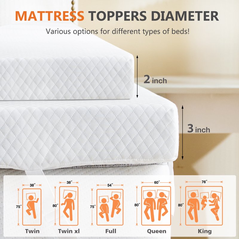Twin XL Gel Memory Foam Mattress Topper 2 Inch Breathable Bed Pad with Removable Cover