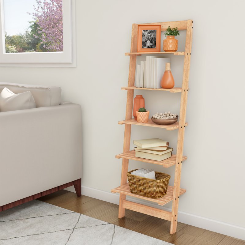 50-Inch Wooden Ladder Bookshelf with Rustic Oak Finish