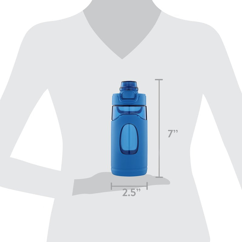 16 oz Blue Tritan Water Bottle with Silicone Grip and Flip-Top Lid