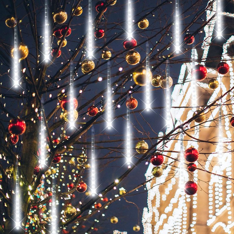 White Christmas String Lights 20 Inch 10 Tubes Icicle Meteor Shower Outdoor Decor