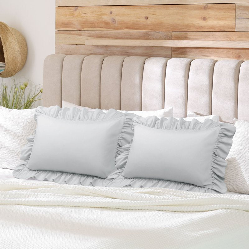 King Microfiber Ruffle Envelope Closure Pillowcases 2 Pcs Light Gray