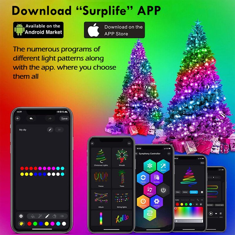 200 LED Christmas Tree String Lights Waterfall Decor with App Control - Waterproof Multi-Mode