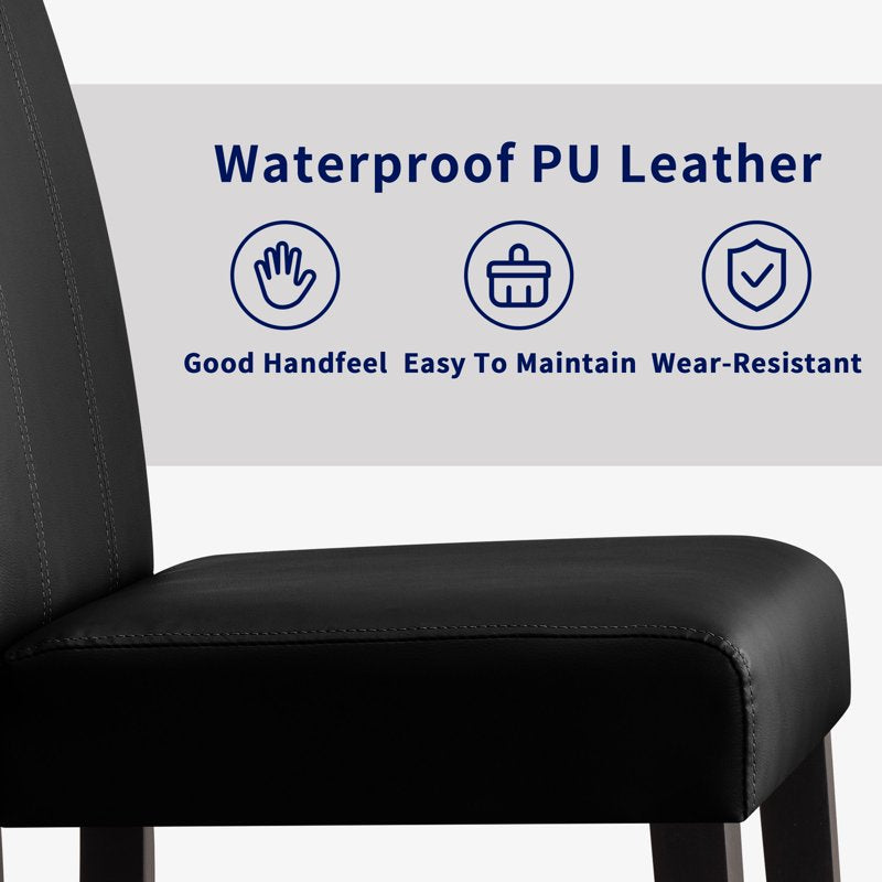 Faux Leather Dining Chair Set of 2 - Modern Mid-Century - Black