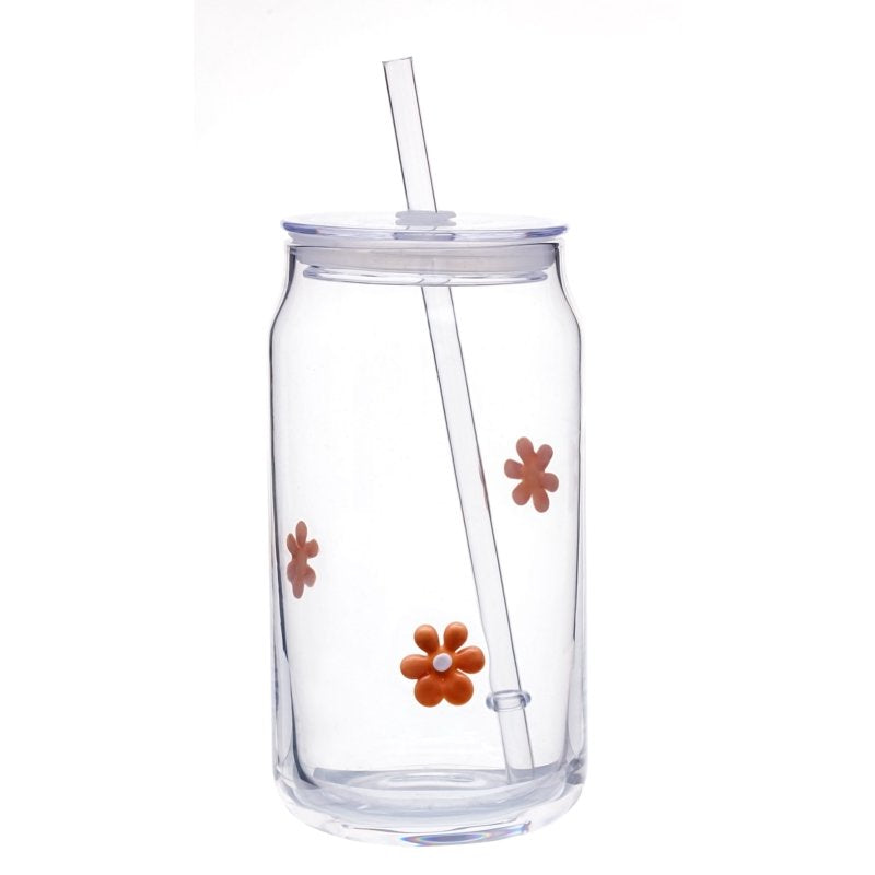 Flower Charms Glass Sipper Mug - 17 oz Can Shape