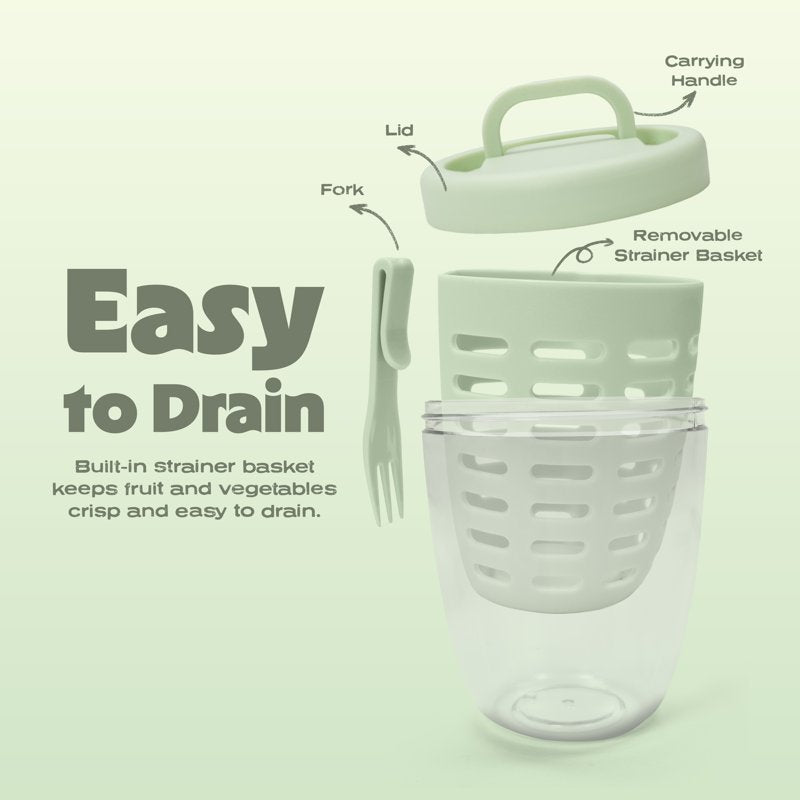 Portable Berry Cup with Removable Colander & Locking Lid - Sage
