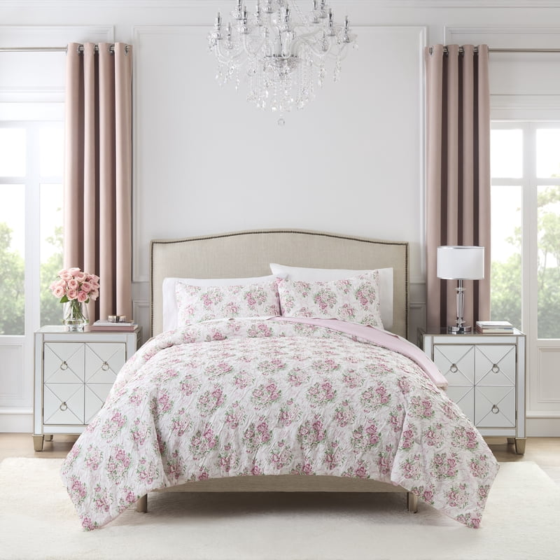 Paris Hilton Coquette 3-Piece Floral Pink Comforter Set - Full/Queen, Pink