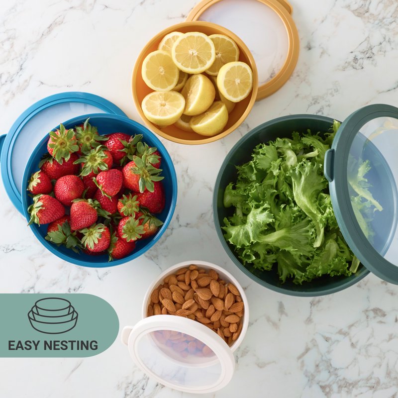8-Piece Mixing Bowl Set with Lids - Nesting Kitchen Bowls