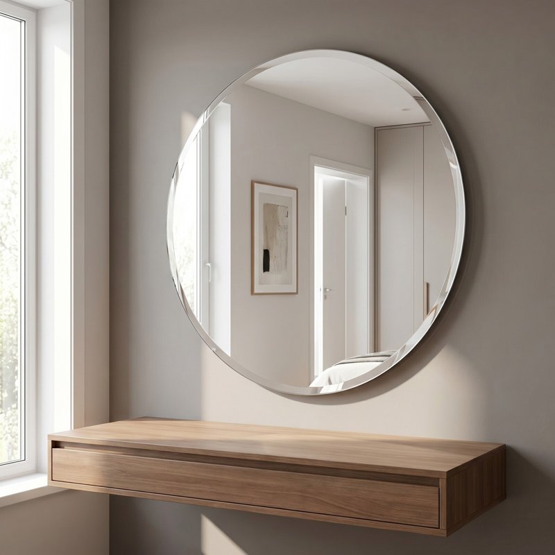 Easy4Home Frameless 30x30 Inch Beveled Round Bathroom Wall Mirror