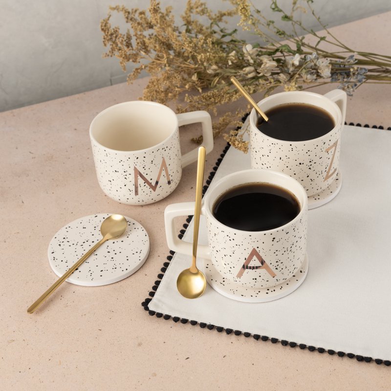 Monogram H Stoneware Mug Set with Coaster & Stir Spoon - 13.5 fl oz