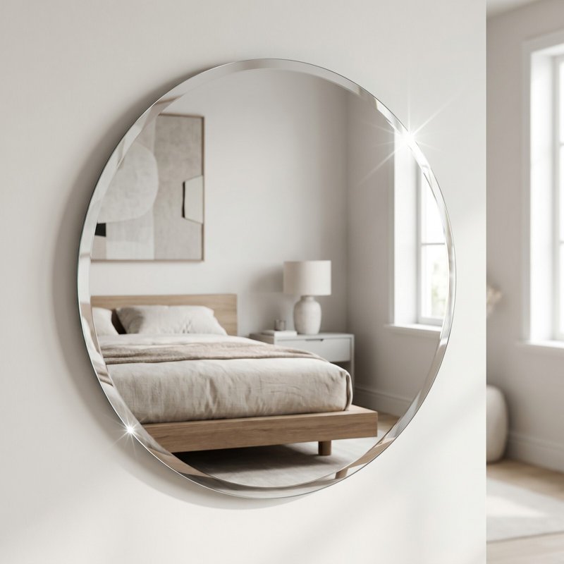 Easy4Home Frameless 30x30 Inch Beveled Round Bathroom Wall Mirror
