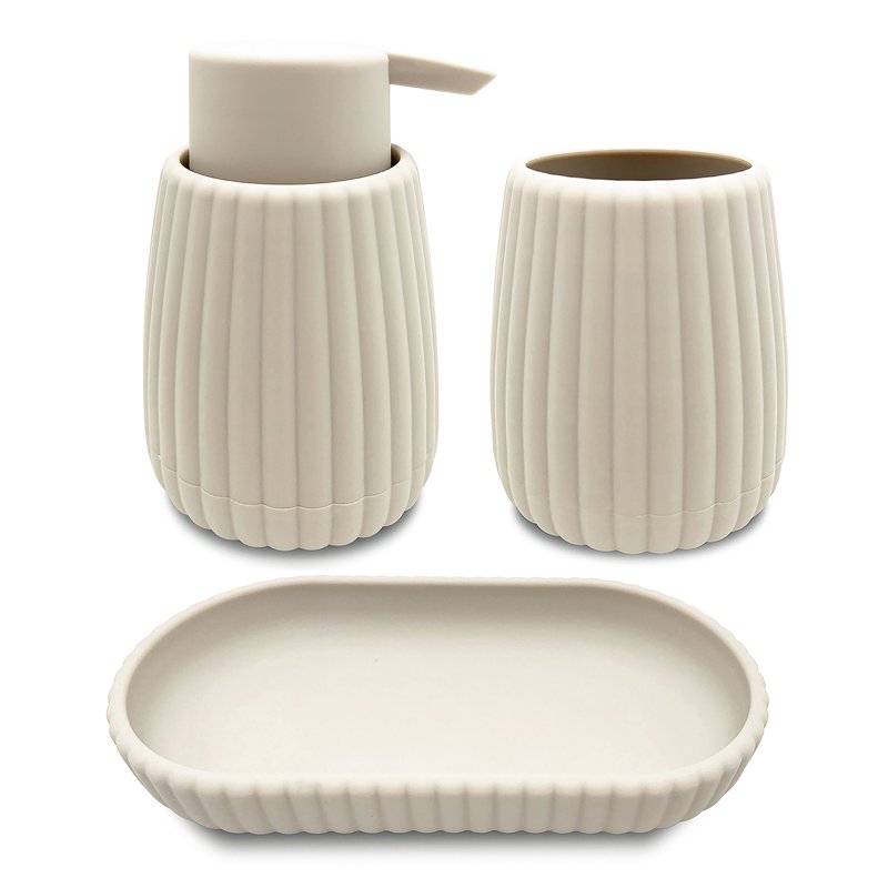 (3 Pack) Mainstays Rubberized Plastic Ribbed Soap Dispensers - 11 oz Beige