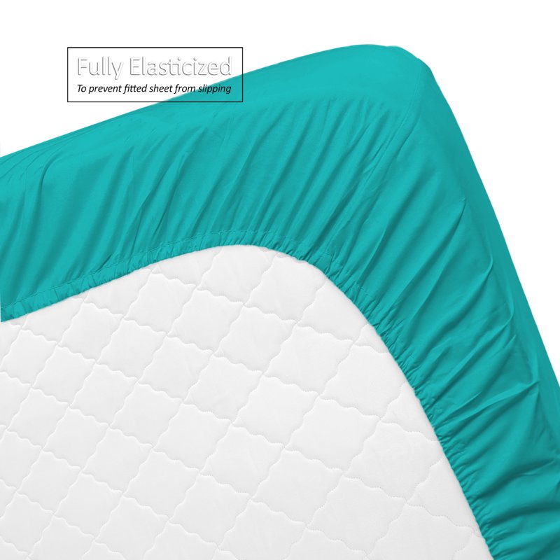 Split King Microfiber Bed Sheet Set - Teal, 3-Line Embroidered, Deep Pocket