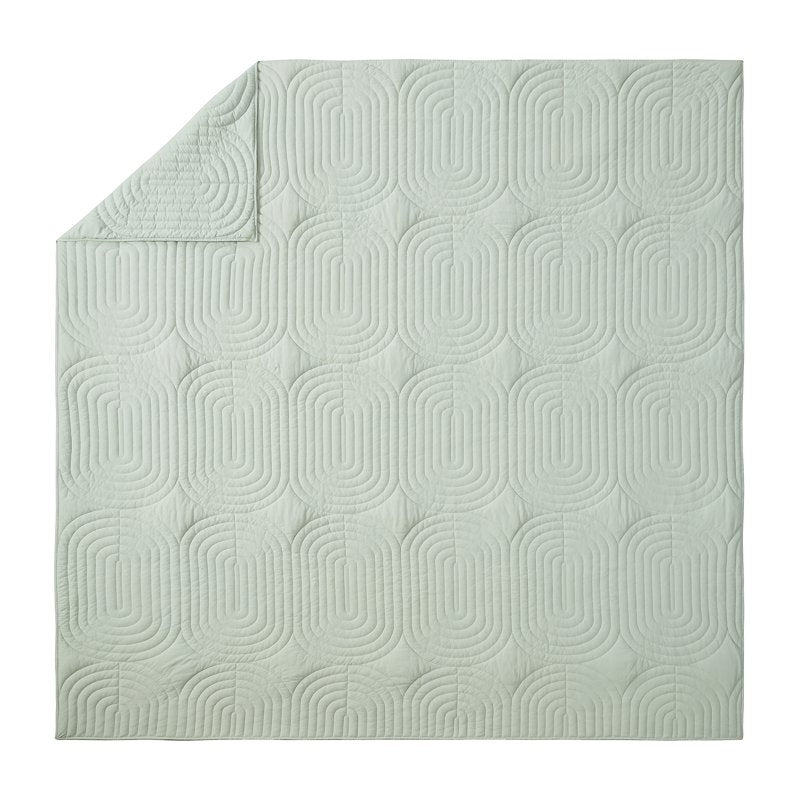 Green Sage Full/Queen Jersey Quilt by Drew Barrymore - Modern Geometric Design