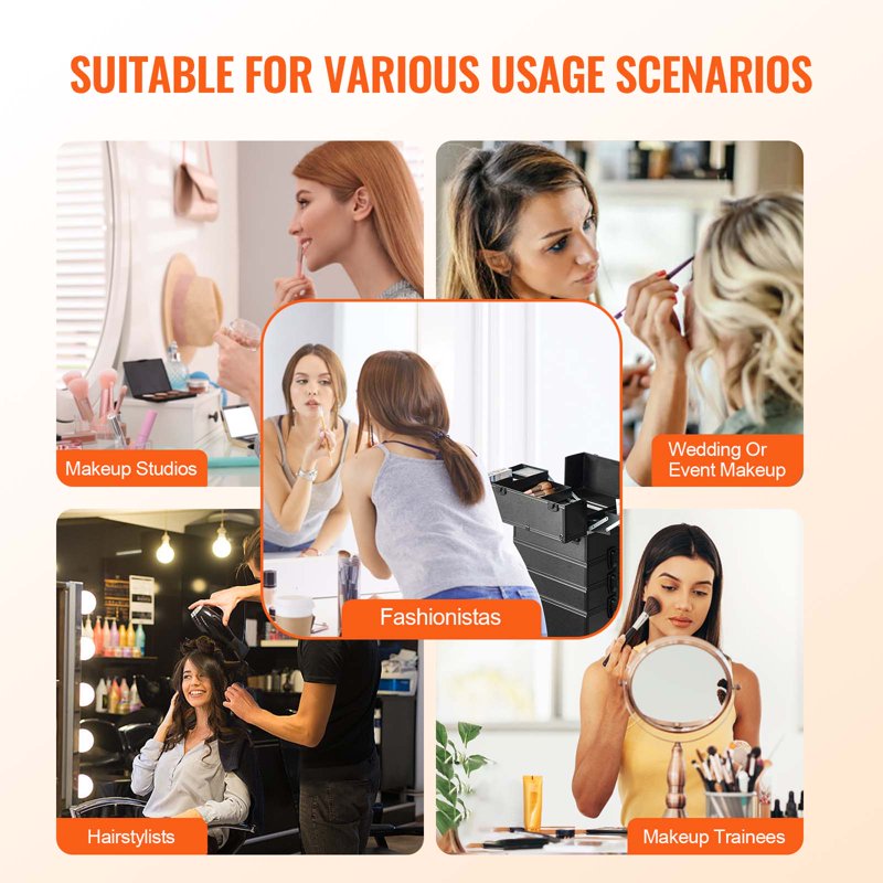 5-in-1 Rolling Makeup Train Case - Large Capacity Cosmetic Organizer