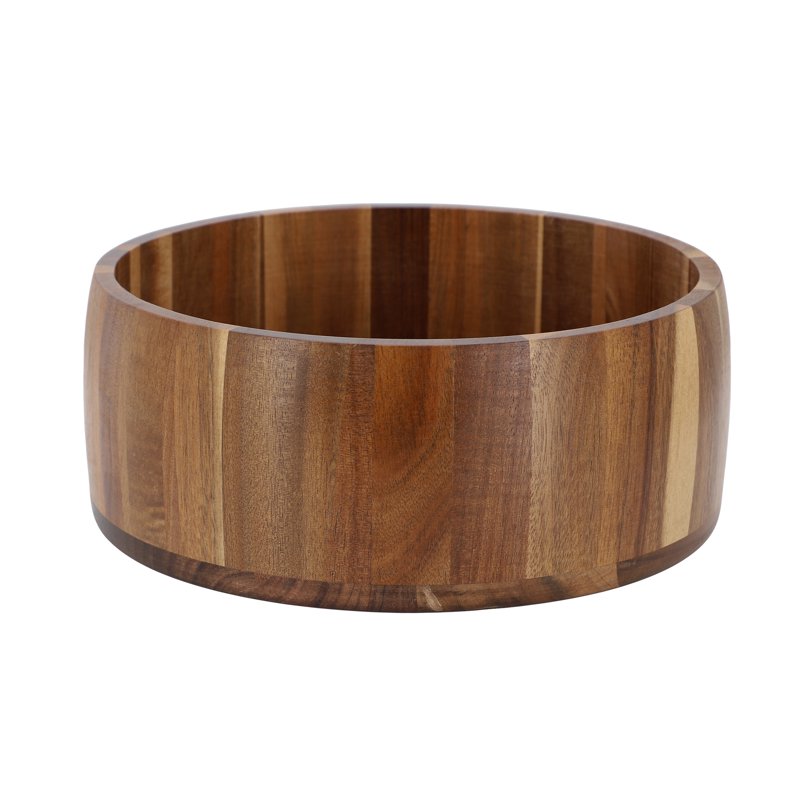 9.75 Inch Acacia Wood Salad Bowl - Light Brown