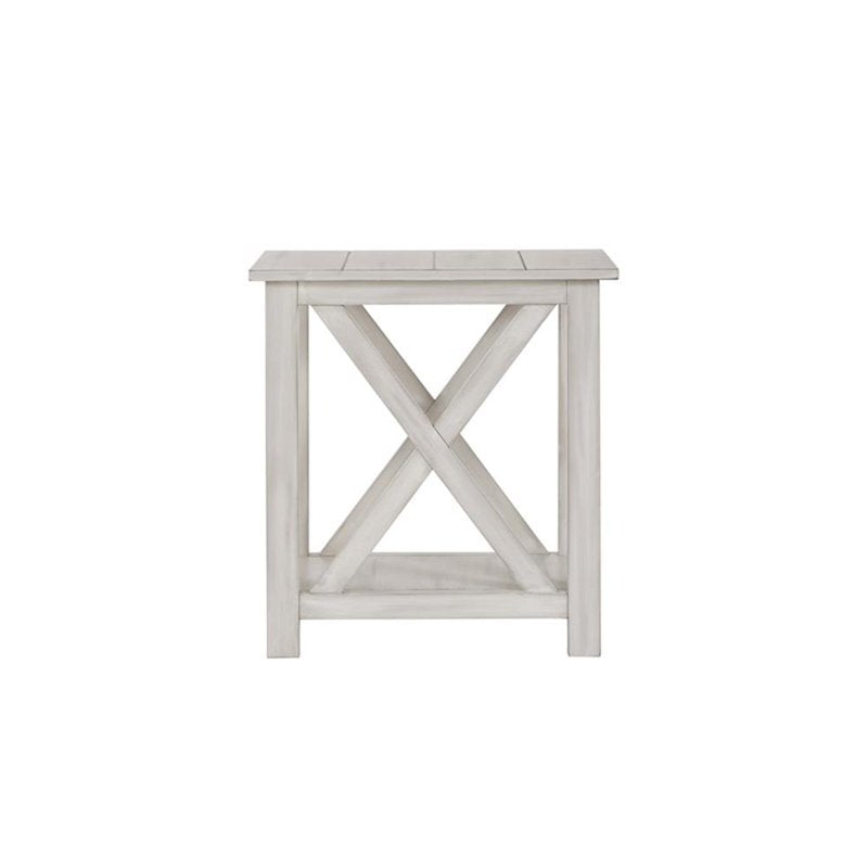 Antique White Wood End Table with Decorative X Base