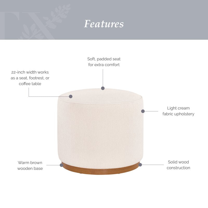 Round Ottoman with Foam Padding - Light Cream Upholstery