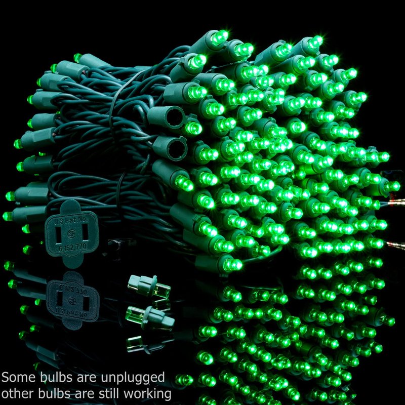 Green Outdoor LED String Lights 50 Ft 150 Bulbs - Weatherproof & Connectable