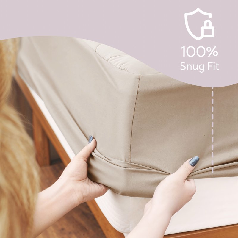 Twin Waterproof Mattress Pad Cover - Beige, Deep Pocket Fit 8-21 inches, Quilted Fitted Protector