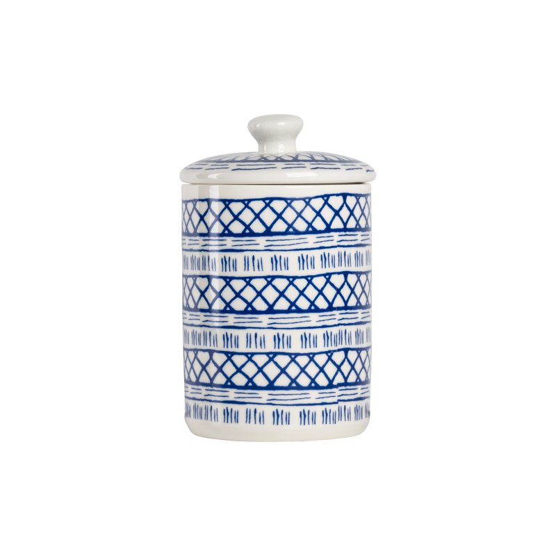 Ceramic Canister Set - 3 Pieces with Bamboo Lids - White & Blue