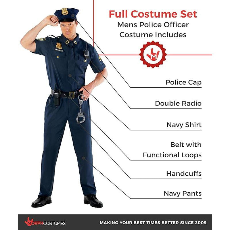 Police Officer Mens Halloween Costume - Large, Blue, Morph Brand - Variation of L