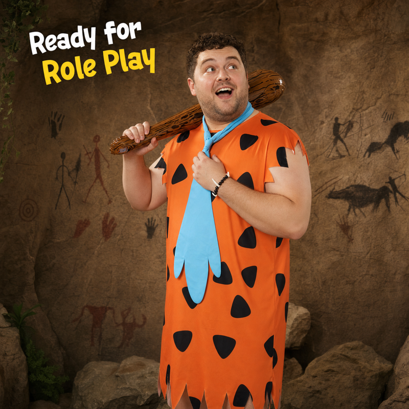 Men's Caveman Costume Set M - Stone Age Tunic, Club & Necklace Halloween Cosplay