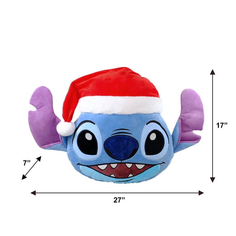 Holiday Pillow with Stitch in Santa Hat - 16-Inch Round Blue Decorative Cushion - Variation: Stitch