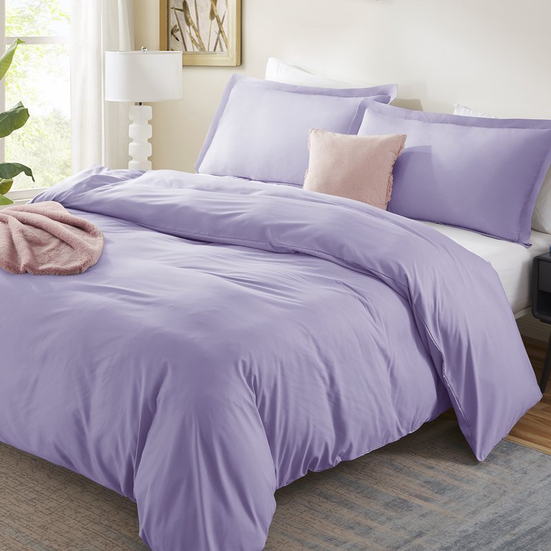 King Duvet Cover Set with Pillow Shams - Lavender Microfiber Luxury Bedding