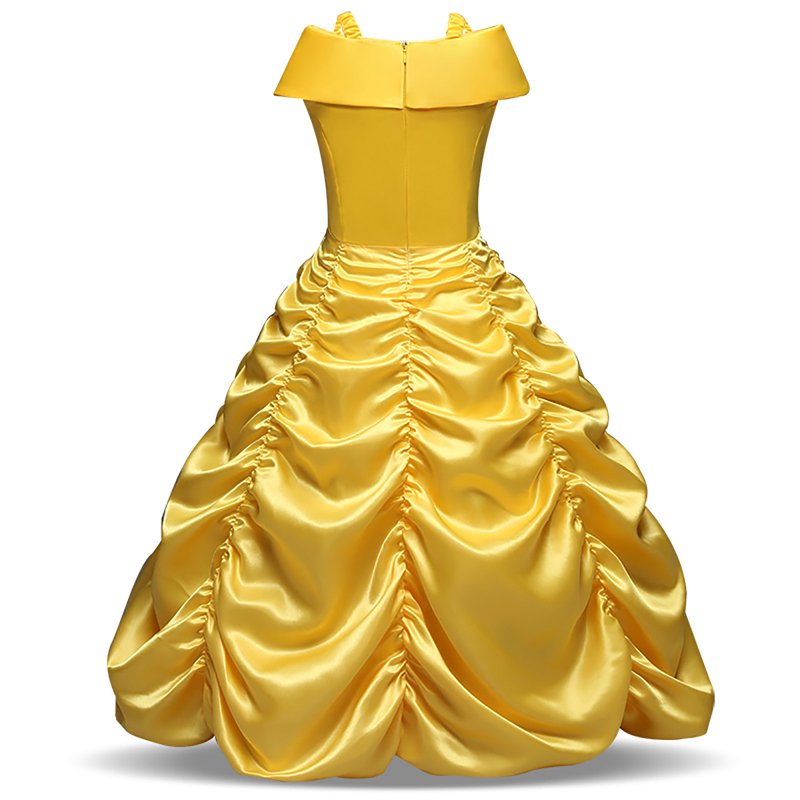 Girls Princess Costume Dress for 6-7 Years - Yellow Fancy Dress with Detachable Bow