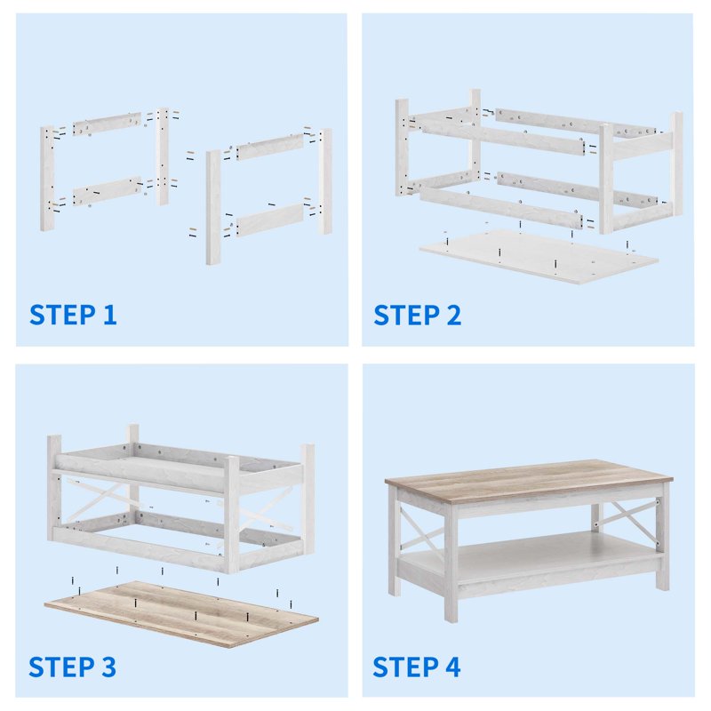 Rustic Wood Coffee Table with 2-Tier Open Storage Shelf