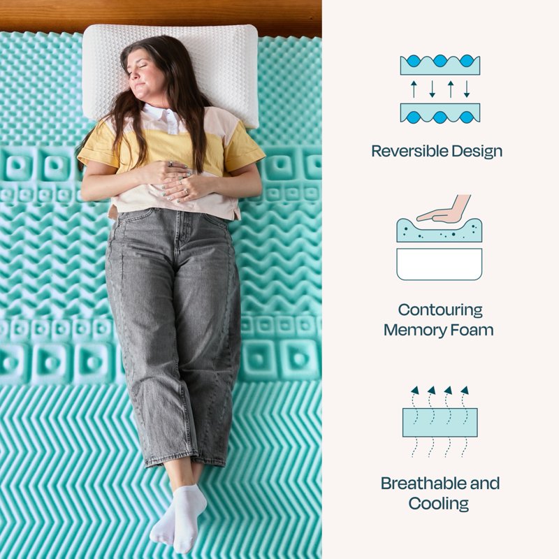 Twin 1.5-Inch Cooling Gel & Green Tea Memory Foam Mattress Topper