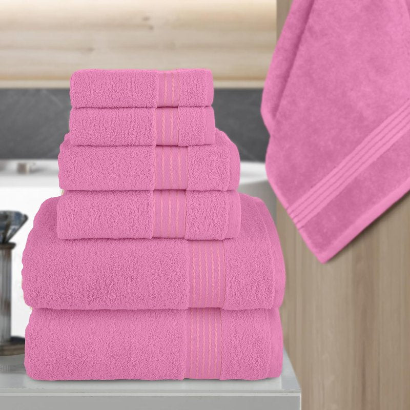 Turkish Cotton Towel Set - 6 Pieces Light Pink Bath & Hand Towels, Washcloths