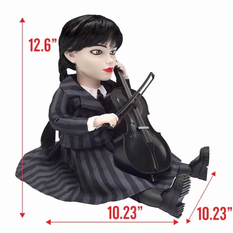 Animated Wednesday Halloween Doll with Cello - 13 Inch Tabletop Decor